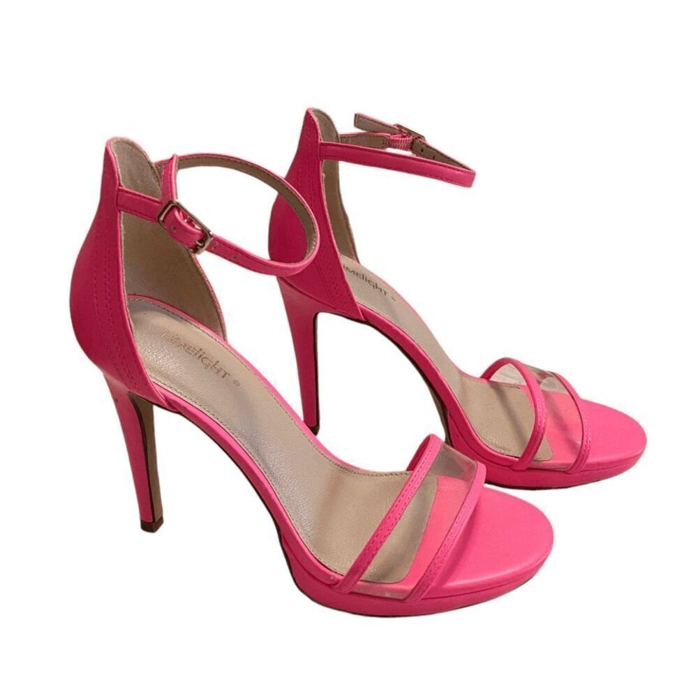 Limelight Angie Hot Pink Stiletto Clear Ankle Strap Stiletto Heels 6.5
